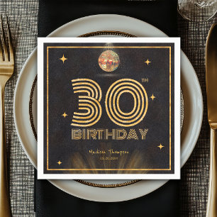 Serviette En Papier Boule disco Or Noir Rétro Fête d'anniversaire 30 a