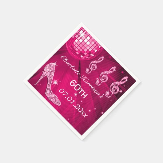Serviette En Papier Boule Disco Rose Chaud et talons Étincelants 60e (Coin)