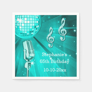 Serviette En Papier Boule disco sarcelle et microphone rétro pour 65e 