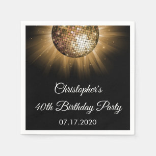 Serviette En Papier Boule Disco Soirée Gold Sparkle 40e anniversaire