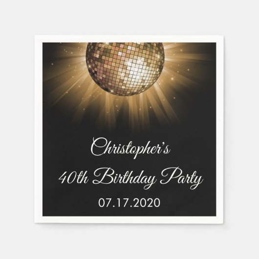 Serviette En Papier Boule Disco Soirée Gold Sparkle 40e anniversaire (Devant)