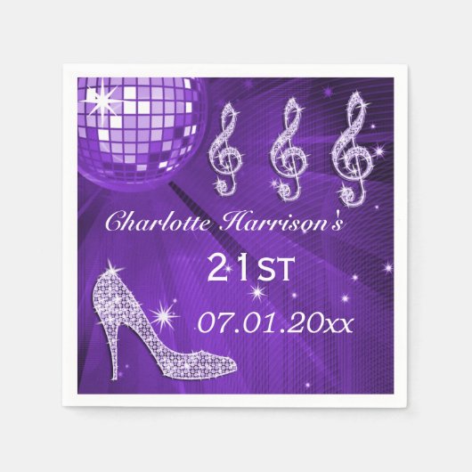 Serviette En Papier Boule Disco Violet et talons d'étincelle 21e (Devant)