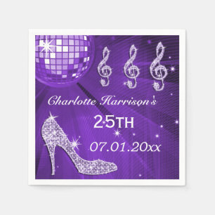 Serviette En Papier Boule disco violette et talons à paillettes 25e