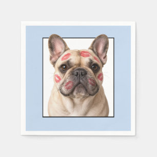 Serviette En Papier Bouledogue français avec baisers au rouge à lèvres