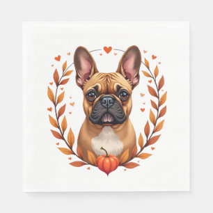 Serviette En Papier Bouledogue français vintage avec couronne de feuil