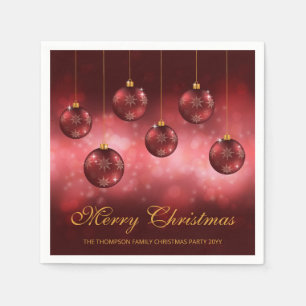 Serviette En Papier Boules de Noël festives rouges avec texte personna