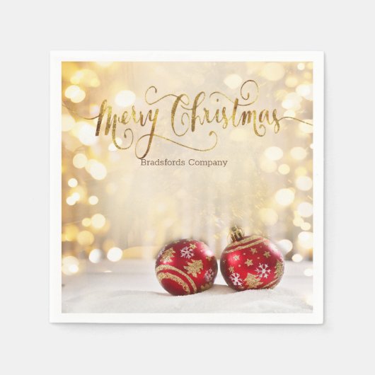 Serviette En Papier Boules de Noël rouges Bokeh (Devant)