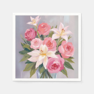 Serviette En Papier Bouquet aquarelle floral rose élégant
