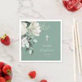Serviette En Papier bouquet blanc vert Baptême (En situation)