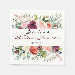 Serviette En Papier Bouquet Bourgogne Personnalisé Floral Napkin