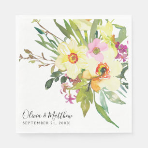 Serviette En Papier Bouquet Daffodique de printemps Mariage floral jau