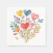 Serviette En Papier Bouquet d'aquarelle avec coeurs et feuilles (Devant)