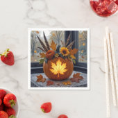 Serviette En Papier Bouquet d'automne dans un Citrouille orange (En situation)