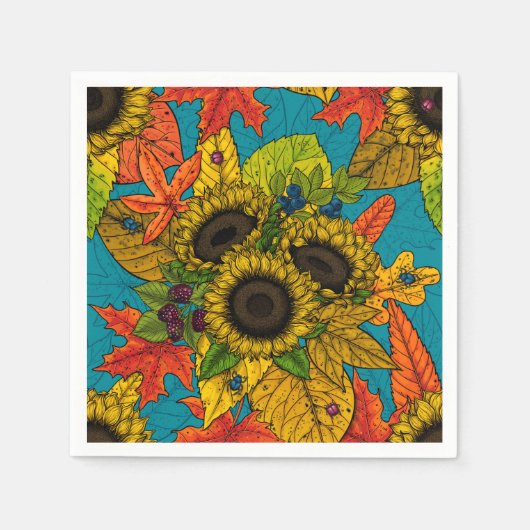 Serviette En Papier Bouquet d'automne en bleu (Devant)