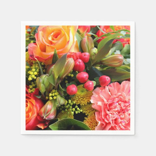 Serviette En Papier Bouquet de fleurs aux couleurs d'automne (Devant)