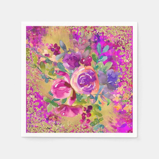 Serviette En Papier Bouquet de fleurs d'aquarelle sur Parties scintill (Devant)
