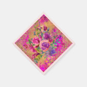 Serviette En Papier Bouquet de fleurs d'aquarelle sur Parties scintill (Coin)