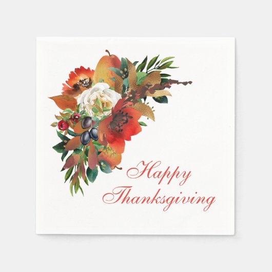 Serviette En Papier Bouquet de fleurs d'aquarelle Thanksgiving (Devant)