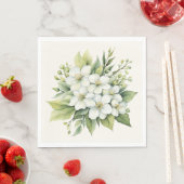 Serviette En Papier Bouquet de fleurs de pomme blanche aquarelle (En situation)