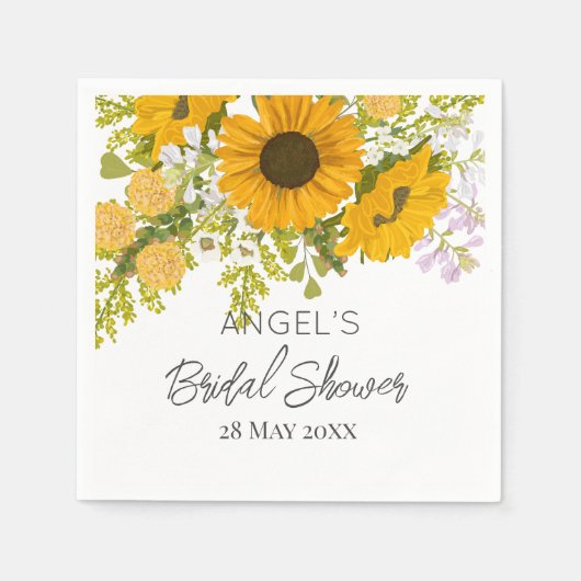 Serviette En Papier Bouquet de fleurs de soleil modernes jaunes Fête d (Devant)