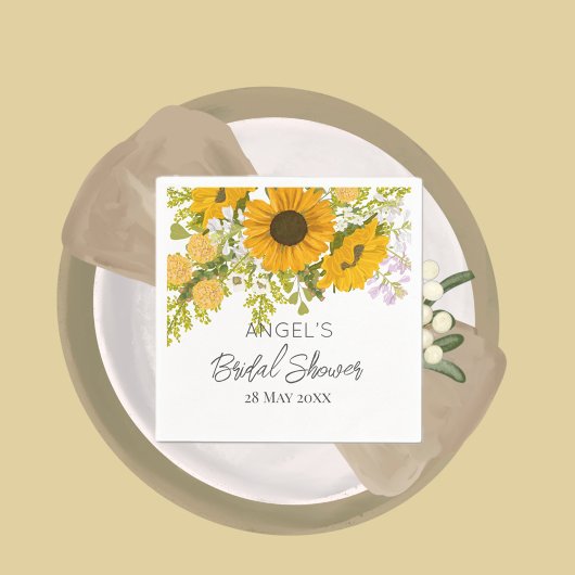 Serviette En Papier Bouquet de fleurs de soleil modernes jaunes Fête d