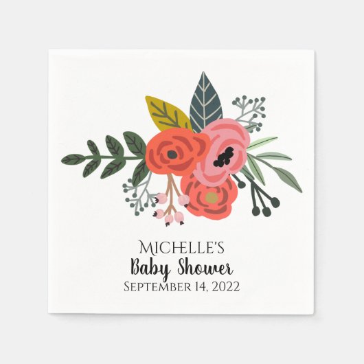 Serviette En Papier Bouquet de fleurs d'été rouge rose (Devant)