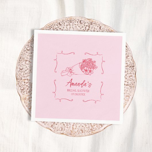 Serviette En Papier Bouquet de fleurs Fête des mariées tirée à la main