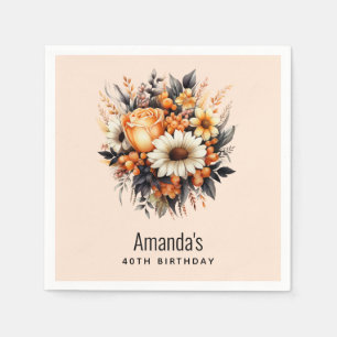 Serviette En Papier Bouquet de fleurs gris jaune orange Anniversaire