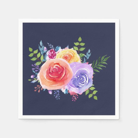 Serviette En Papier Bouquet de fleurs Rose aquarelle (Devant)