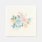 Serviette En Papier Bouquet de fleurs rose et bleu élégant (Devant)