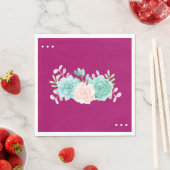 Serviette En Papier Bouquet de fleurs rose et vert Pastel sur Magenta (En situation)