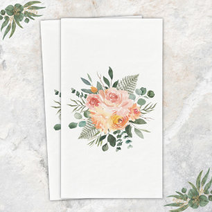 Serviette En Papier Bouquet de fleurs rose pêche rustique aquarelle d'