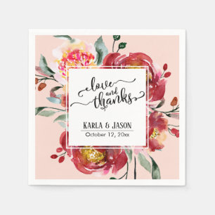 Serviette En Papier Bouquet de fleurs rouges, Amour et Remerciements s
