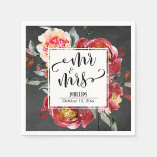 Serviette En Papier Bouquet de fleurs rouges Tableau noir, Typographie