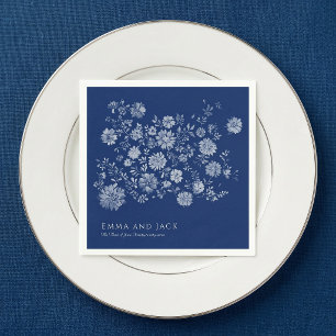 Serviette En Papier Bouquet de fleurs sauvages bleu marine en style ch