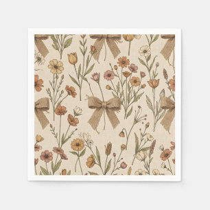 Serviette En Papier Bouquet de fleurs sauvages rustique avec noeuds en
