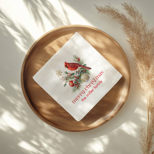 Serviette En Papier Bouquet de houx de Noël Cardinal Rouge