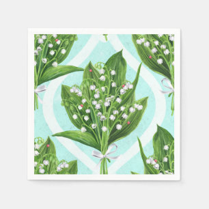 Serviette En Papier Bouquet de lis de la vallée fleurs sur le bleu