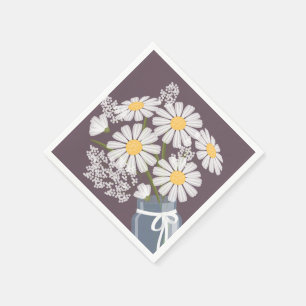 Serviette En Papier Bouquet de marguerites blanches en pot Mason coin