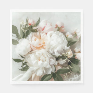 Serviette En Papier Bouquet de pivoines blanches avec dentelle