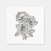 Serviette En Papier Bouquet de roses en noir et blanc (Devant)
