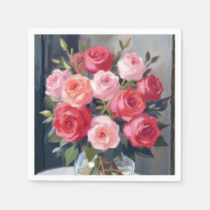 Serviette En Papier Bouquet de roses Peinture aquarelle florale roug