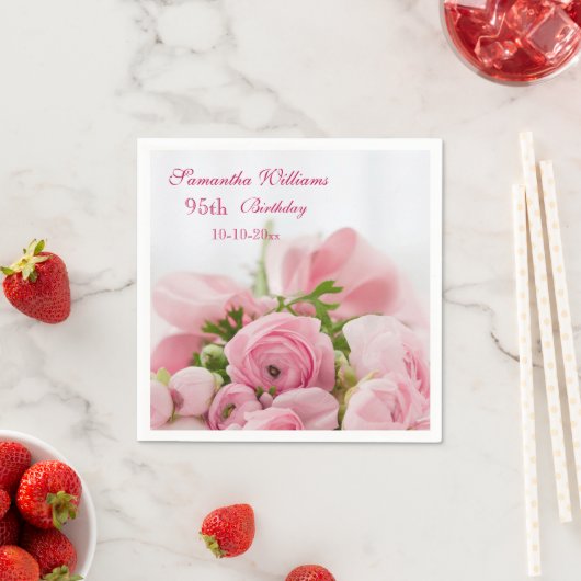 Serviette En Papier Bouquet De Roses Roses Roses 95e Anniversaire (En situation)