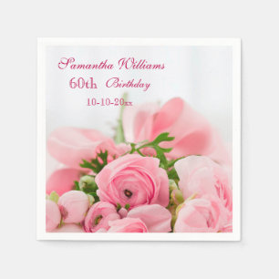 Serviette En Papier Bouquet de soixantième anniversaire de roses rose
