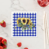 Serviette En Papier Bouquet de tournesol sur En vichy bleu (En situation)