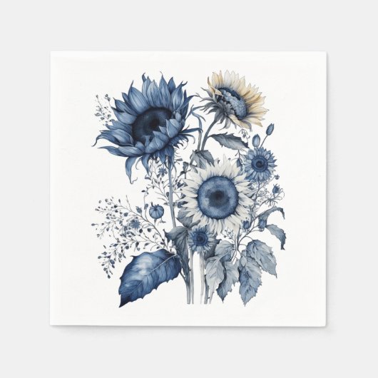 Serviette En Papier Bouquet de tournesols de style Delft bleu et blanc (Devant)
