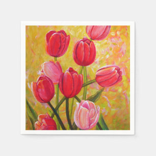 Serviette En Papier Bouquet de tulipes roses et rouges.  Serviettes de