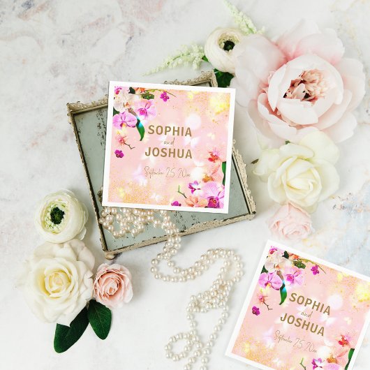Serviette En Papier Bouquet d'orchidées romantiques Élégant Mariage ch