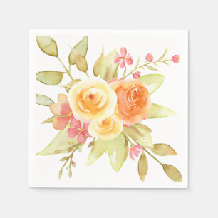 Serviette En Papier Bouquet du jardin d'aquarelle rose jaune