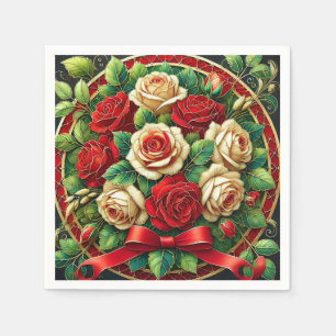 Serviette En Papier Bouquet élégant de roses rouges et blanches